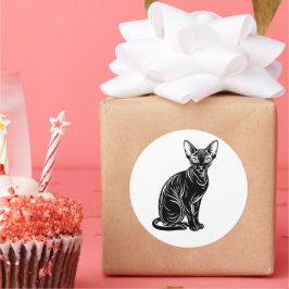 Dark Sphynx Cat – Mysterious Minimal Art ラウンドシール