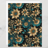 Dark Teal and Gold Metallic Effect Floral Paper (正面/裏面)