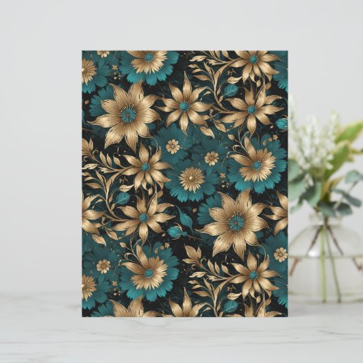 Dark Teal and Gold Metallic Effect Floral Paper (スタンド正面)