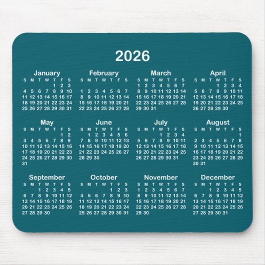 Dark Teal and White 2026 Calendar マウスパッド (正面)