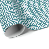 Dark Teal and White Greek Key Pattern ラッピングペーパー (ロールコーナー)