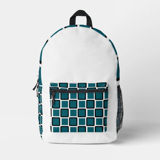 Dark Teal & Black Modern Geometric Backpack  プリントバックパック (正面)