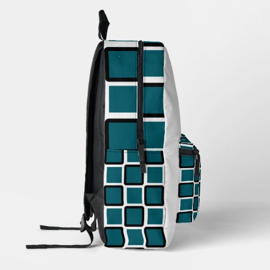 Dark Teal & Black Modern Geometric Backpack  プリントバックパック (左)