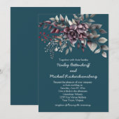 Dark Teal, Burgundy, Dusty Purple, Sage Wedding | 招待状 (正面/裏面)