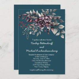Dark Teal, Burgundy, Dusty Purple, Sage Wedding | 招待状