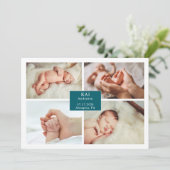 Dark Teal Classic Baby Photo Announcement Card 招待状 (スタンド正面)