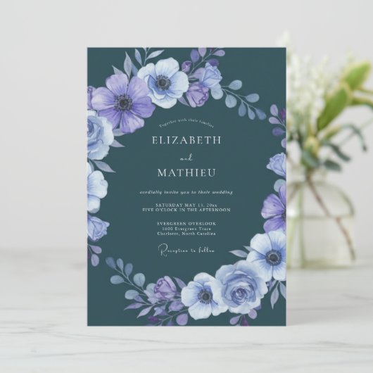 Dark Teal Dramatic Winter Wedding 招待状 (スタンド正面)