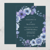 Dark Teal Dramatic Winter Wedding 招待状 (正面/裏面)