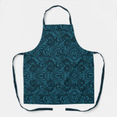 Dark teal floral damask pattern エプロン (正面)