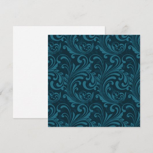 Dark teal floral damask pattern サンキューカード (正面/裏面)