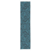 Dark teal floral damask pattern ショートテーブルランナー (正面)