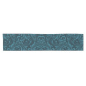 Dark teal floral damask pattern ショートテーブルランナー (横)