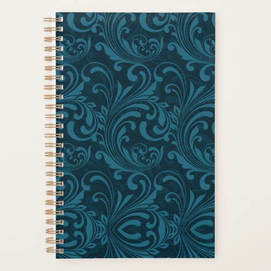 Dark teal floral damask pattern プランナー手帳 (正面)