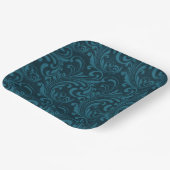 Dark teal floral damask pattern ペーパープレート (傾斜あり)