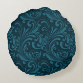 Dark teal floral damask pattern ラウンドクッション (裏面)