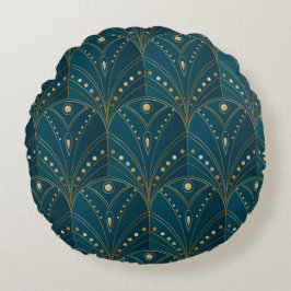 Dark teal floral damask pattern ラウンドクッション