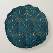 Dark teal floral damask pattern ラウンドクッション (裏面)