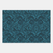 Dark teal floral damask pattern ラッピングペーパーシート (正面2)