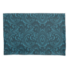 Dark teal floral damask pattern 枕カバー