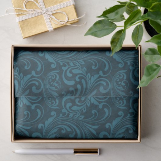 Dark teal floral damask pattern 薄葉紙 (ギフト)
