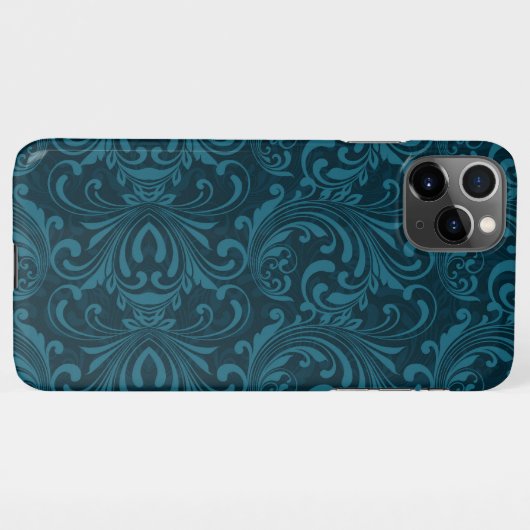 Dark teal floral damask pattern iPhoneケース (裏面横)