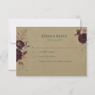 Dark Teal Floral Gothic RSVP Card
