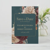 Dark Teal Floral Gothic Save the Date 招待状 (スタンド正面)