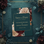 Dark Teal Floral Gothic Save the Date 招待状