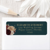 Dark Teal Floral Gothic Wedding Address Label ラベル (インサイチュ)