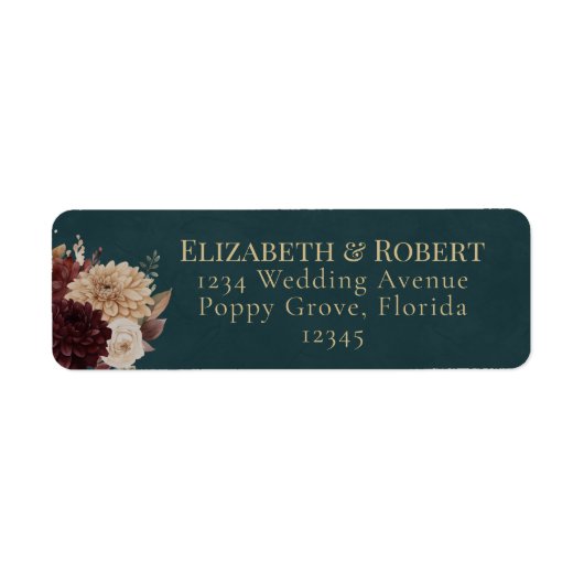 Dark Teal Floral Gothic Wedding Address Label ラベル (正面)