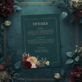 Dark Teal Floral Gothic Wedding Details Card 招待状
