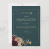 Dark Teal Floral Gothic Wedding Details Card 招待状 (正面)