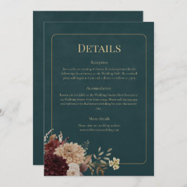 Dark Teal Floral Gothic Wedding Details Card 招待状