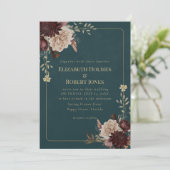 Dark Teal Floral Gothic Wedding Invitation 招待状 (スタンド正面)