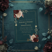 Dark Teal Floral Gothic Wedding Invitation 招待状