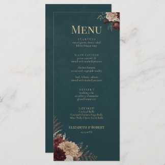 Dark Teal Floral Gothic Wedding Menu メニュー