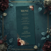 Dark Teal Floral Gothic Wedding Menu メニュー