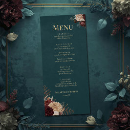 Dark Teal Floral Gothic Wedding Menu メニュー