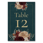 Dark Teal Floral Gothic Wedding Table Number テーブルナンバー (裏面)