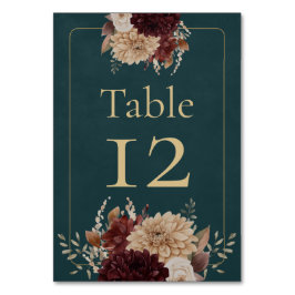 Dark Teal Floral Gothic Wedding Table Number テーブルナンバー