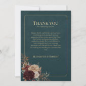 Dark Teal Floral Gothic Wedding Thank You Card サンキューカード (正面)