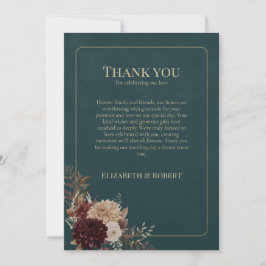 Dark Teal Floral Gothic Wedding Thank You Card サンキューカード