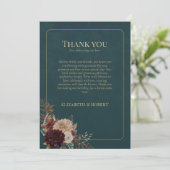 Dark Teal Floral Gothic Wedding Thank You Card サンキューカード (スタンド正面)
