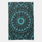 Dark Teal Floral Noir Mandala キッチンタオル (縦)