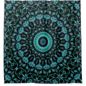 Dark Teal Floral Noir Mandala シャワーカーテン (正面)