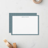 Dark Teal Gingham Border Personalized Stationery ノートカード (正面/裏面インサイチュ)