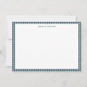 Dark Teal Gingham Border Personalized Stationery ノートカード (正面)