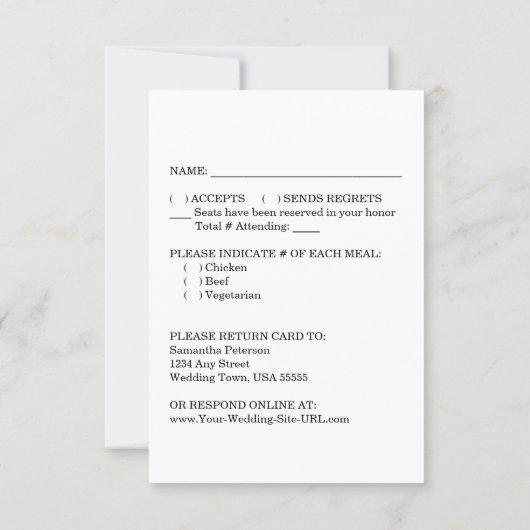 Dark Teal & Gold Elegant Lacy Calligraphy Wedding 出欠カード (裏面)