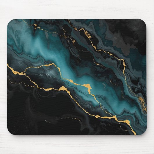 Dark Teal & Gold Marble Statement Mousepad マウスパッド (正面)