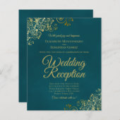 Dark Teal & Gold Wedding Reception BUDGET Invite (正面/裏面)